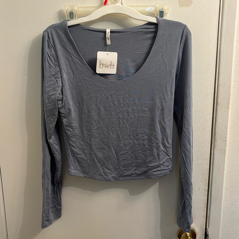 Blue Long Sleeve Cropped Shirt Be Cool Large, Never worn with tags